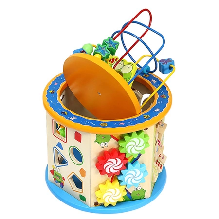 Kostka Drewniana Edukacyjna Sorter 8w1 Montessori Labirynt Skrzynka Zegar KRUZZEL