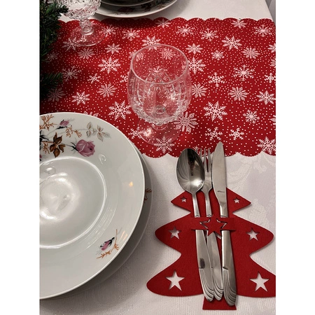 Bieżnik Świąteczny na Stół Obrus na Święta Czerwony Wigilijny Śnieg 150x35 RUHHY