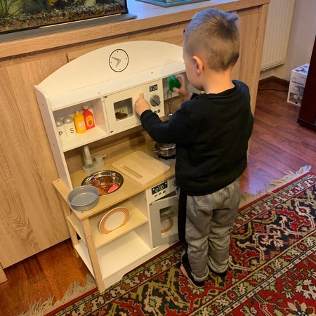 Kuchnia Drewniana dla Dzieci + Akcesoria Kuchenka z Akcesoriami Garnki Kran KRUZZEL
