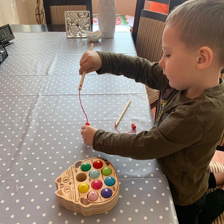 Łowienie Rybek Gra Zręcznościowa Drewniana Rybki na Magnes + Wędki Rodzinna KRUZZEL