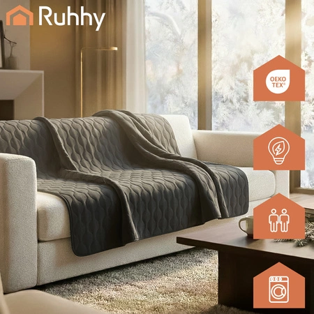 Koc Elektryczny Dwuosobowy Duży Miękki Mata Grzewcza Pilot Timer 9 Trybów RUHHY