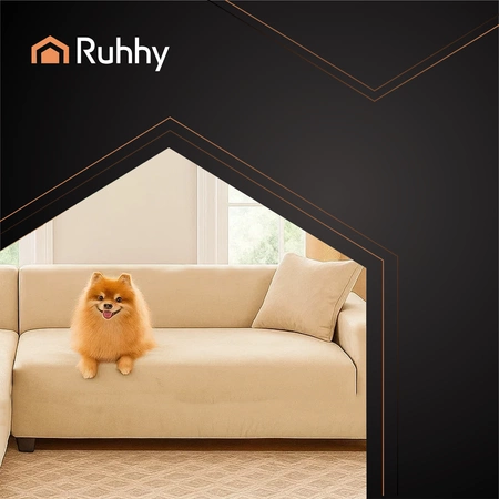 Pokrowiec na Narożnik Kanapę Leżankę Beżowy Welur Elastyczny 145 - 185 cm Ruhhy 26031