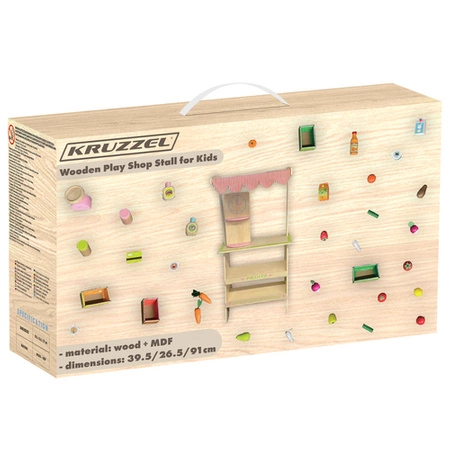 Supermarket Sklep Stragan dla Dzieci Drewniany Kasa Owoce + Akcesoria Duży KRUZZEL