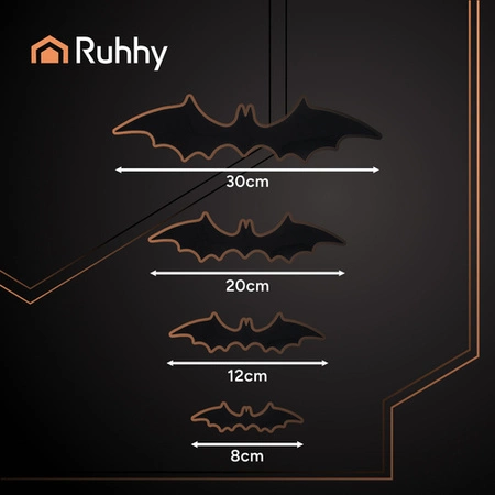 Nietoperze Naklejki 3D na Halloween Czarne Dekoracja Różne Rozmiary 56szt Ruhhy 26026