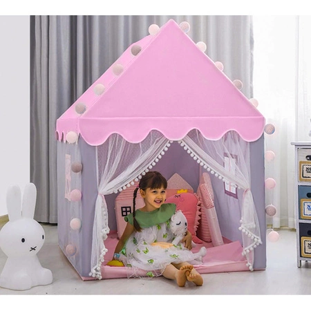 Namiot Domek dla Dzieci Zamek Pałac do Pokoju Ogrodu Domu + Lampki LED Róż KRUZZEL