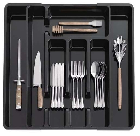 Organizer na Sztućce do Szuflady Kuchennej Wkład Rozsuwany Pojemnik Czarny RUHHY