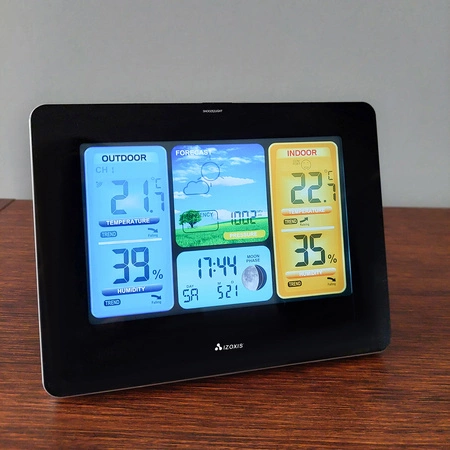 Stacja Pogodowa Pogody Higrometr Bezprzewodowa Termometr Czujnik Zegar Data IZOXIS