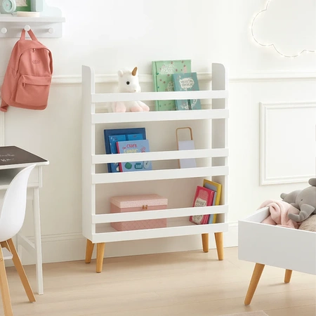 Regał na Zabawki Książki Biały dla Dzieci Półka Szafka z 3 Półkami 95 cm