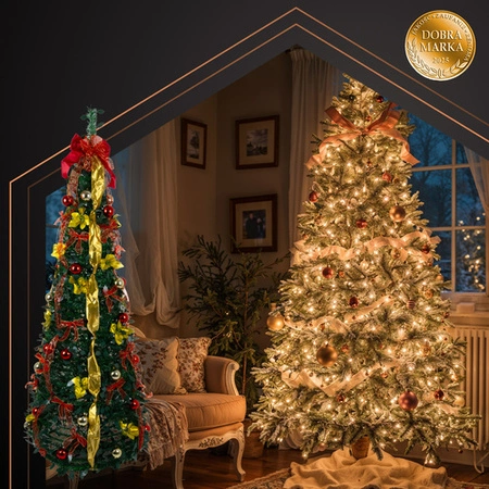 Choinka Sztuczna Udekorowana RUHHY Składana Drzewko ze Stojakiem XXL 180cm