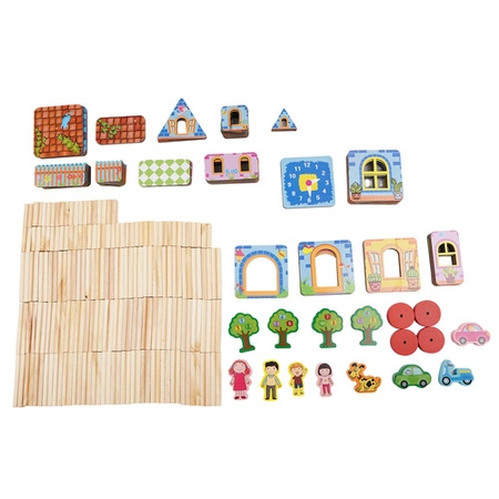 Drewniane Klocki Konstrukcyjne Domek Zestaw 268 el Edukacyjne dla Dzieci Kruzzel 26452