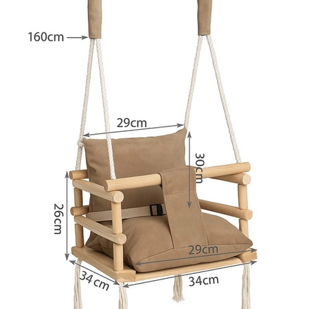 Huśtawka dla Dzieci do Domu Pokoju Dziecka Welurowa Pasy Bezpieczeństwa Beż Kruzzel 26685