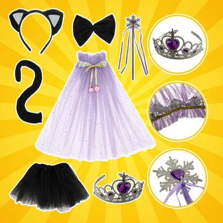 Strój kota KRUZZEL czarny kot dla dziewczynki przebranie kostium zestaw 7w1!