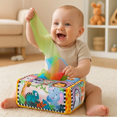 Sorter Pudełko z Chusteczkami Pluszowe Montessori Sensoryczne dla Dzieci 0+ Kruzzel 26289