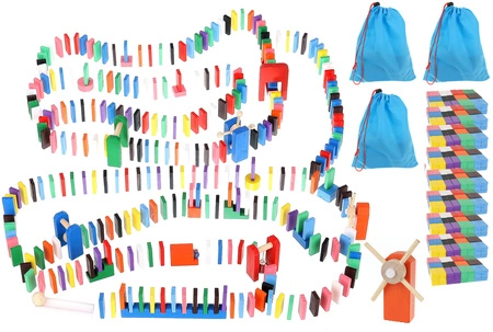 Klocki Drewniane Domino Układanka Kolorowe 1131szt KRUZZEL