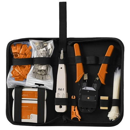 Tester Kabli RJ45 RJ11 Zestaw Narzędzi Sieciowych Ściągacz Zaciskarka 145el Bigstren 25834