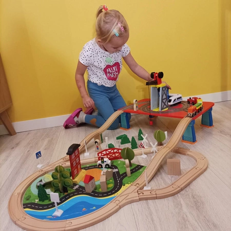 Drewniana Kolejka Tory Pociąg na Baterie 330cm XXL KRUZZEL