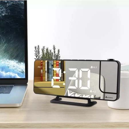 Budzik Zegar Cyfrowy Zegarek Projektor LED Lustro IZOXIS