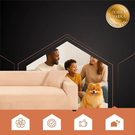 Pokrowiec na Narożnik Kanapę Leżankę Beżowy Welur Elastyczny 190 - 230 cm