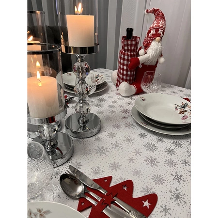 Obrus Świąteczny na Stół Boże Narodzenie Święta Biały Śnieżynki 260x140 cm RUHHY