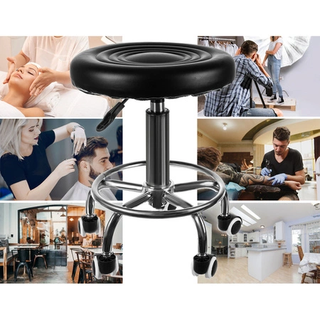 Hoker Krzesło Barowe Barowy Stołek Taboret Obrotowe Czarne Regulowane 43-54 BEAUTYLUSHH