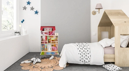 Domek dla Lalek Drewniany Duży + LED Akcesoria Meble Mebelki Zestaw Willa KRUZZEL