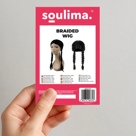 Peruka Damska Długa Soulima Dwa Warkocze Proste Włosy z Siatką Czarna Party
