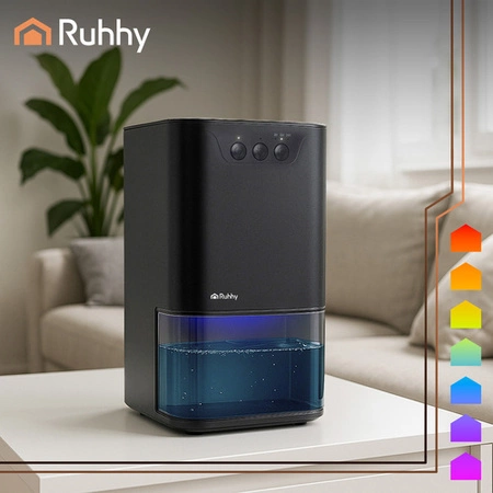 Osuszacz Powietrza Pochłaniacz Wilgoci Cichy Podświetlenie LED + Timer 1,4L czarny Ruhhy 26494