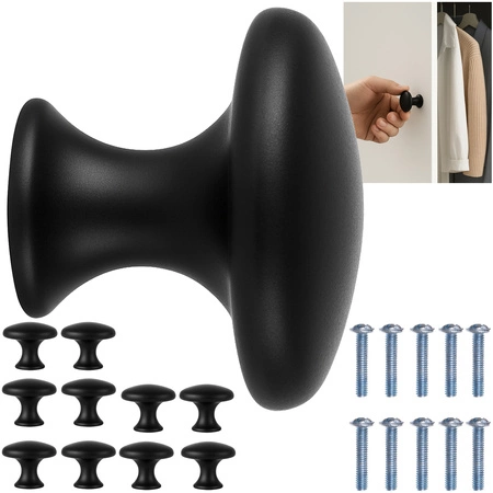 Uchwyt Meblowy Gałka 10 szt Uchwyty Meblowe Matowe 30 mm do Szafki Czarny RUHHY 25679