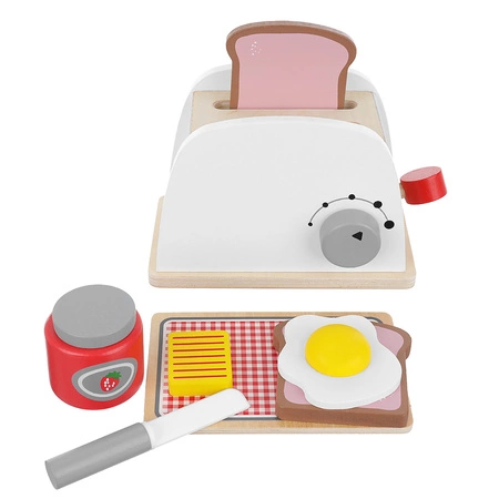 Drewniany Toster Zestaw + Akcesoria z Akcesoriami na Prezent dla Dzieci KRUZZEL