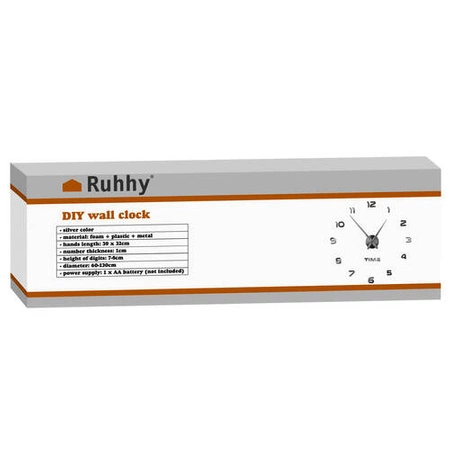 Zegar Ścienny Nowoczesny 3D Naklejany DIY 60-130cm RUHHY
