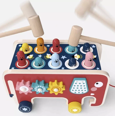 Drewniana Kostka Edukacyjna Słoń Montessori Wbijak KRUZZEL