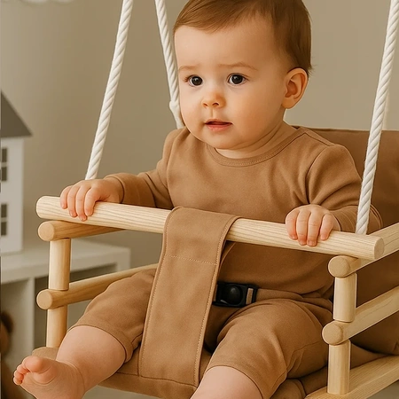 Huśtawka dla Dzieci do Domu Pokoju Dziecka Welurowa Pasy Bezpieczeństwa Beż Kruzzel 26685