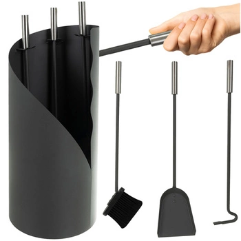 Przybory Kominkowe Akcesoria do Kominka Pieca Loft Stalowe Zestaw + Stojak  Kaminer 25970