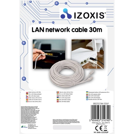 Kabel Sieciowy Lan RJ45 UTP Ethernet Skrętka Gold 30m Przewód Internetowy IZOXI