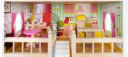 Domek dla Lalek Drewniany Duży + LED Akcesoria Meble Mebelki Zestaw Willa KRUZZEL