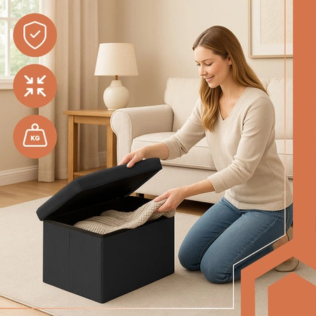 Pufa ze Schowkiem Składana Siedzisko do Siedzenia Skrzynia Puf z Weluru XL Ruhhy 25995