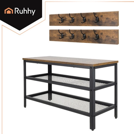 Szafka Regał na Buty z Wieszakami Ruhhy Ławka Brązowa Loft Industrial