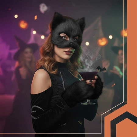 Strój Kota Lisa Wilka RUHHY Czarny Maska Ogon Łapki Przebranie 4w1 Therian