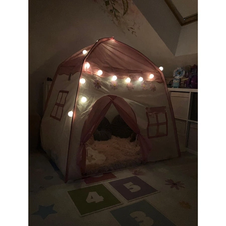 Namiot dla Dzieci Domek Zamek do Domu Ogrodu Pałac Zestaw + Girlanda LED KRUZZEL