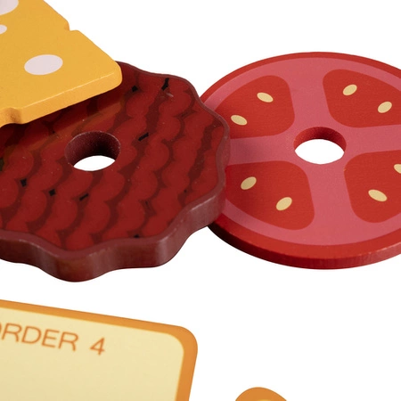 Burger Drewniany Duży Restauracja Układanka Sorter 8 el. 10 Kart dla Dzieci KRUZZEL