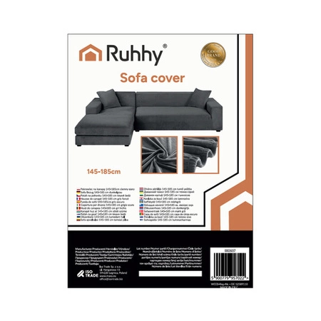 Pokrowiec na Narożnik Kanapę Leżankę Ciemno Szary Welur Elastyczny 145-185 Ruhhy 26037