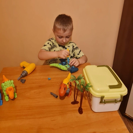 Klocki Konstrukcyjne Dinozaury Zestaw do Skręcania + Wkrętarka 4w1 Zabawki KRUZZEL