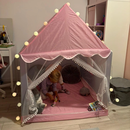 Namiot Domek dla Dzieci Zamek Pałac do Pokoju Ogrodu Domu + Lampki LED Róż KRUZZEL