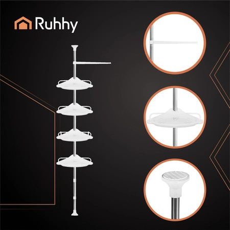Półka Łazienkowa pod Prysznic Narożna Teleskopowa Biała Regał do Łazienki Ruhhy 26639