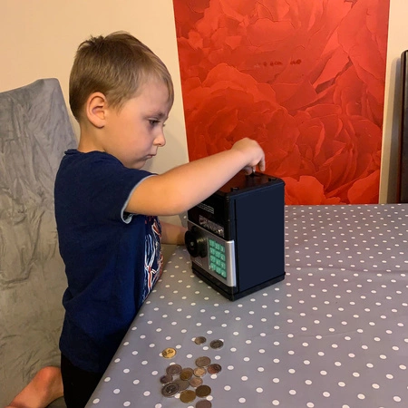 Sejf Skarbonka na PIN Banknoty Bankomat Monety + Kod Wpłatomat dla Dzieci KRUZZEL