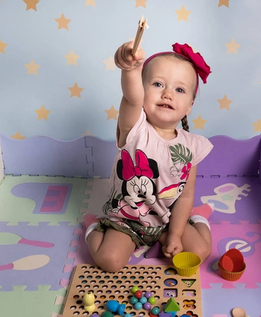 Układanka Drewniany Sorter Klocki Koraliki + Cyfry KRUZZEL