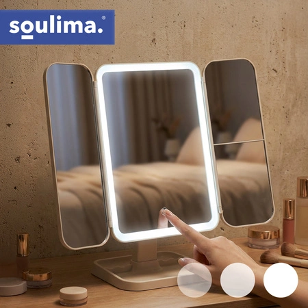 Lusterko Kosmetyczne do Makijażu Podświetlane LED Powiększające Rozkładane Soulima 26952