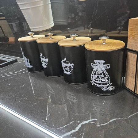 Zestaw Pojemników Metalowych 4 Pojemniki na Żywność Kawa Herbata Sól Cukier RUHHY