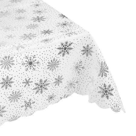 Obrus Świąteczny na Stół Boże Narodzenie Święta Biały Śnieżynki 180x140 cm RUHHY