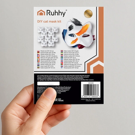 Maska Kota na Twarz do Malowania DIY na Halloween Zestaw Maski 10szt +Gumki. Ruhhy 26000